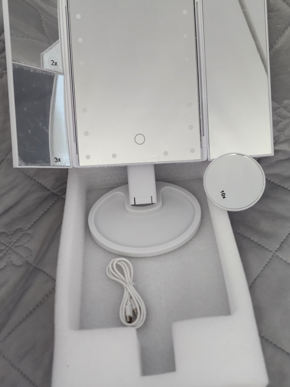 White LED Lighted Vanity Mirror with 10x Magnifier - White